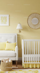 Bright Baby Nursery with Yellow Wall Art and White Furniture