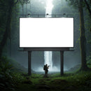 Explorer with Camera Standing Near Waterfall Billboard
