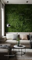 Stylish Living Room with Green Plant Wall and Cozy Sofa