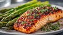 Gourmet Roasted Salmon Fillet with Asparagus on Elegant Plate