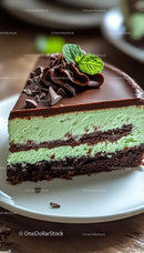 Creamy Mint and Chocolate Layered Cheesecake with Chocolate Flakes