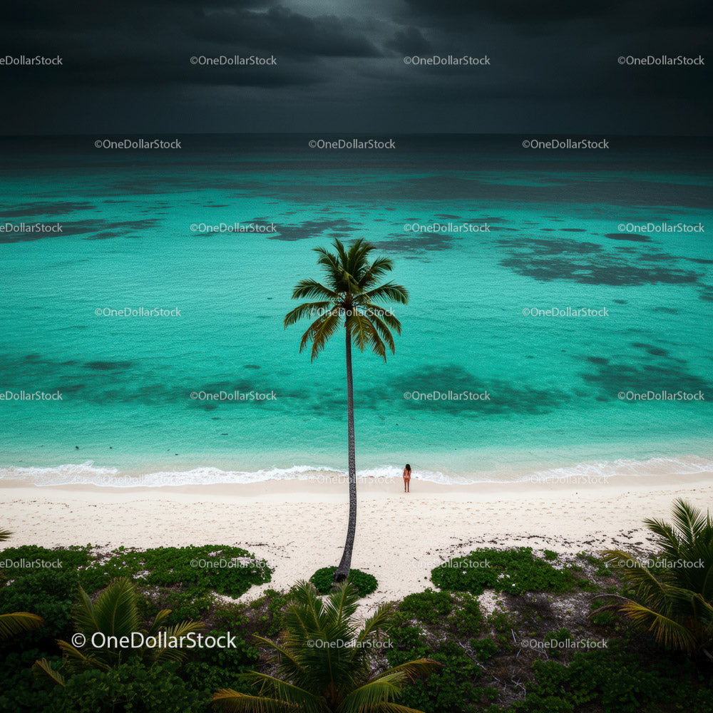 Serene Tropical Beach with Palm Tree and Turquoise Waters