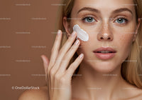 Close-Up of Woman Applying Face Cream with Beautiful Freckled Skin