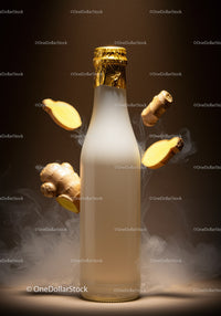 Bottle of Ginger Beverage with Fresh Ginger Slices