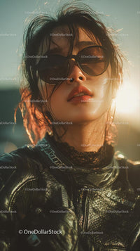 Stylish Woman in Sunglasses Against a Sunlit Background