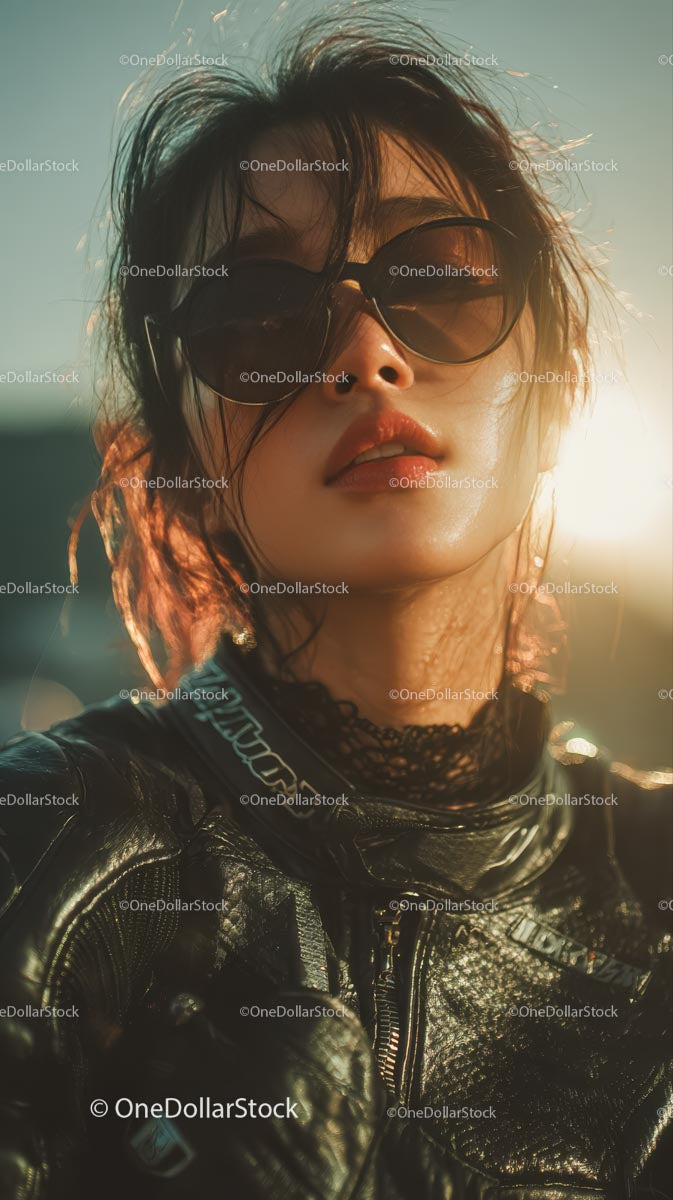 Stylish Woman in Sunglasses Against a Sunlit Background