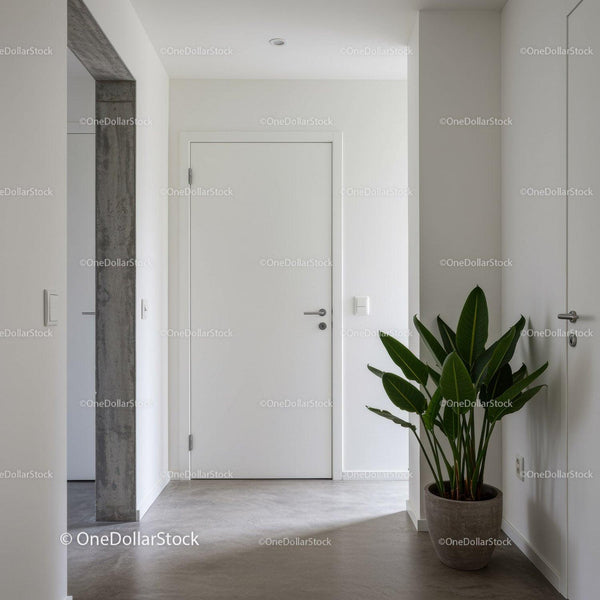 Minimalist White Hallway with Indoor Plant and Modern Design
