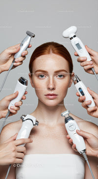 Young Woman Receiving Multiple Skincare Treatments with Modern Devices