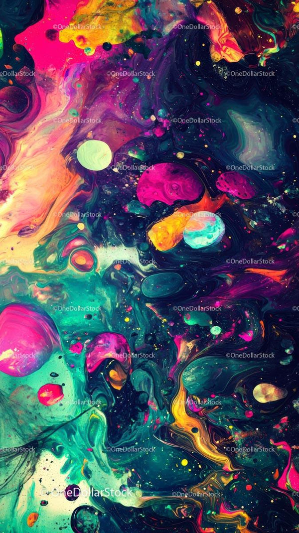 Vivid Abstract Fluid Art with Neon Colors and Cosmic Vibes