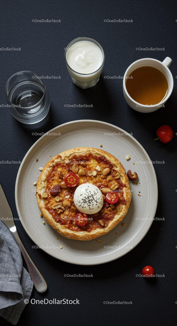 Savory mini pizza with fresh mozzarella and cherry tomatoes