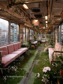 Abandoned Train Carway Overgrown with Flowers and Greenery