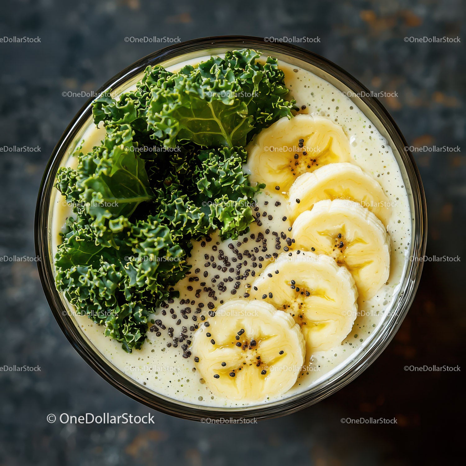 Healthy Smoothie Bowl with Bananas Kale and Chia Seeds