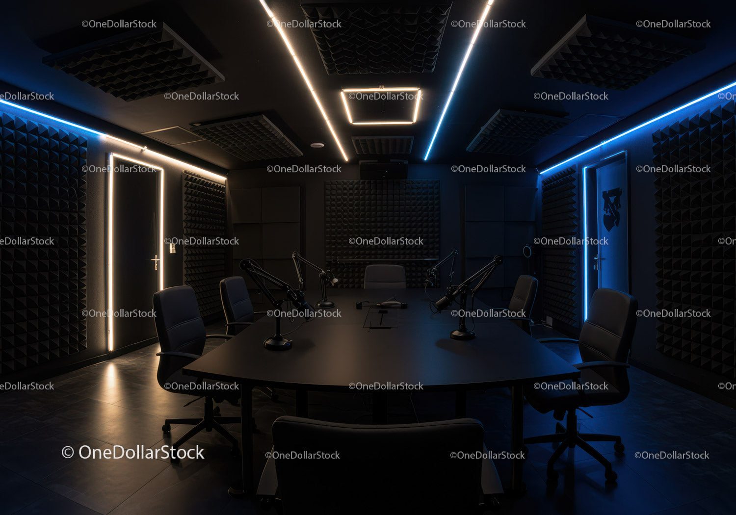 Modern Audio Recording Studio with Acoustic Soundproofing and Microphones