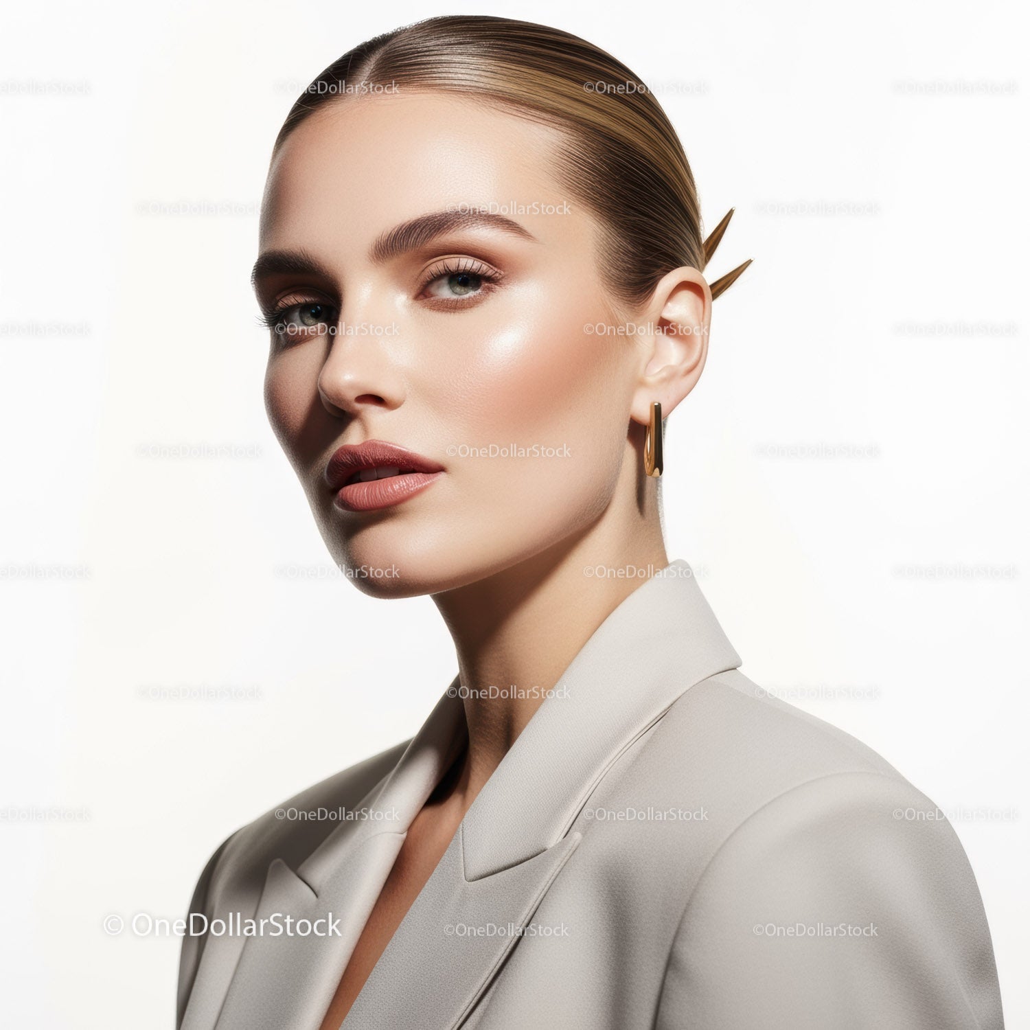 Elegant Professional Woman with Flawless Skin and Glossy Lips