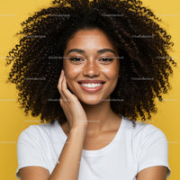 Bright and Cheerful Woman with Curly Hair and Freckles Portrait