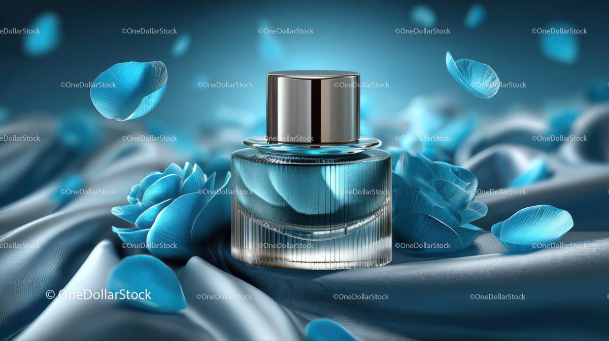 Elegant Blue Cosmetic Jar Among Delicate Petals