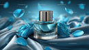 Elegant Blue Cosmetic Jar Among Delicate Petals