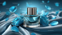 Elegant Blue Cosmetic Jar Among Delicate Petals