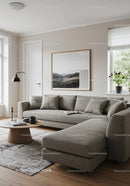Contemporary Living Room with Gray Sectional Sofa and Wooden Coffee Table