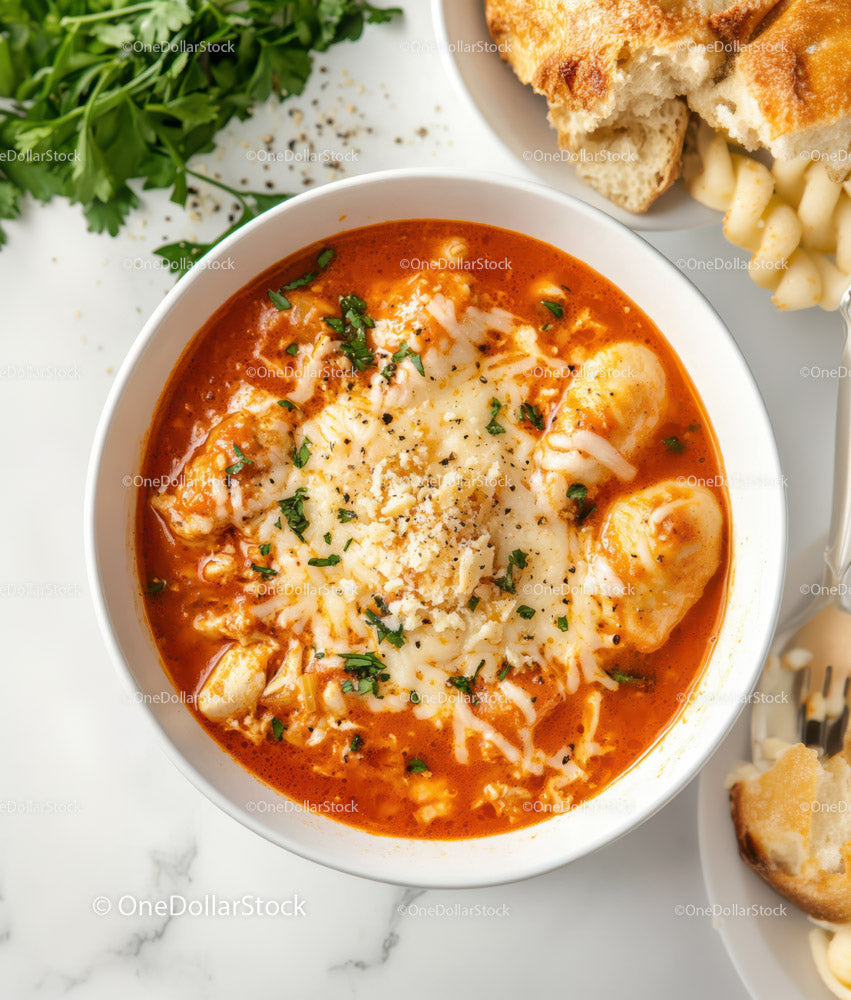 Tomato Sauce Pasta with Garlic Bread and Cheese Topping