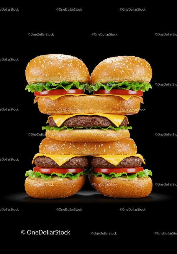 Creative Hamburger Stacks Forming Letter H on Black