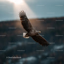 Majestic Bald Eagle in Flight Over Mountain Landscape