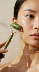 Young Woman Using Jade Roller for Skin Care