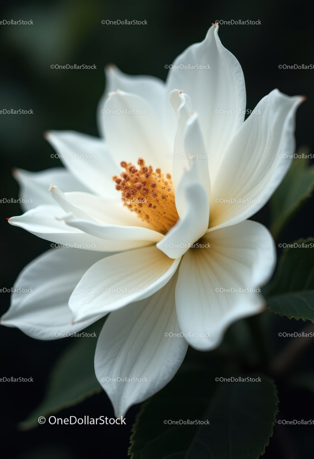 Elegant White Peony Bloom with Vibrant Orange Stamens