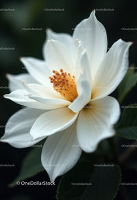 Elegant White Peony Bloom with Vibrant Orange Stamens