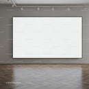 Modern empty gallery wall with wooden herringbone floor