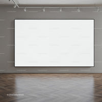 Modern empty gallery wall with wooden herringbone floor