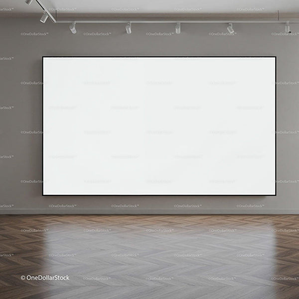 Modern empty gallery wall with wooden herringbone floor JPG Mockup Image
