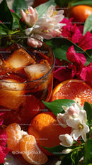 Refreshing Citrus Iced Tea with Flowers and Fruits in Bright Setting