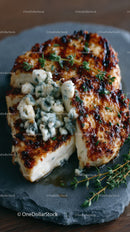 Artisan Blue Cheese Wheel on Dark Rustic Surface in Gourmet Food Setting