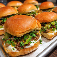 Fresh Beef Sliders with Green Herbs and Toasted Buns for Appetizers