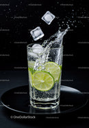 Refreshing lime water splash with ice cubes