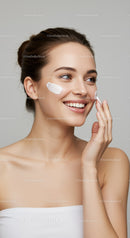 Young Woman Applying Facial Cream for Healthy Glowing Skin