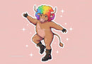 Colorful Cartoon Bull with Rainbow Hair in Funky Streetwear