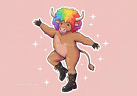 Colorful Cartoon Bull with Rainbow Hair in Funky Streetwear