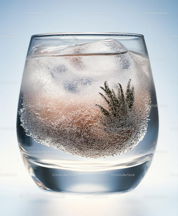 Elegant Glass of Sparkling Water with Ice Cubes and Bubbles