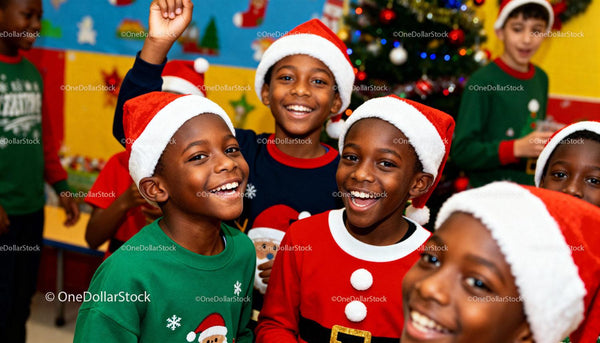 Joyful children celebrating Christmas in festive sweaters