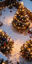 Festive Christmas Trees Illuminated in Snowy Backyard