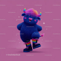 Colorful Furry Mascot with Rainbow Horns Wearing Boots and Smiling
