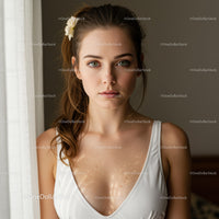 Stunning Portrait of a Young Woman with Blue Eyes and Brown Hair in Natural Light