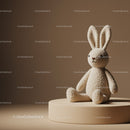 Soft Plush Bunny Sitting on Round Pedestal