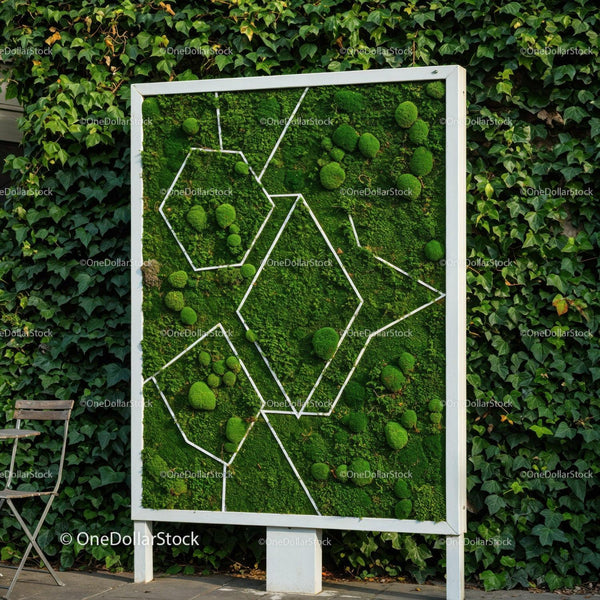 Lush Green Moss Wall Art with Geometric Design for Indoor and Outdoor Decor JPG Mockup Image