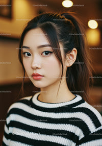 Chic Young Woman Portrait with Stylish Makeup and Trendy Hair