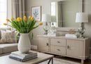 Bright Living Room with Yellow Tulips and Modern Decor