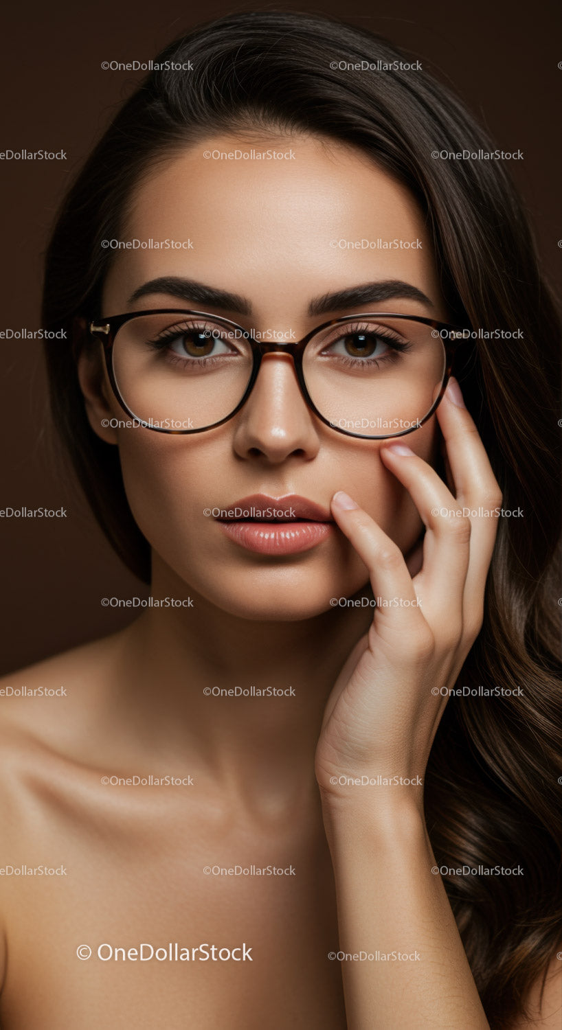 Close-up Portrait of a Stylish Woman Wearing Glasses with Natural Beauty