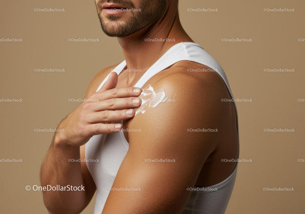 Man Applying Body Lotion to Shoulder for Skin Care and Moisturization